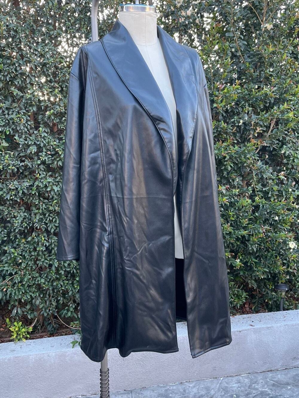 Kenneth Cole New York Faux Leather Buttery Soft Black Trench Overcoat Large